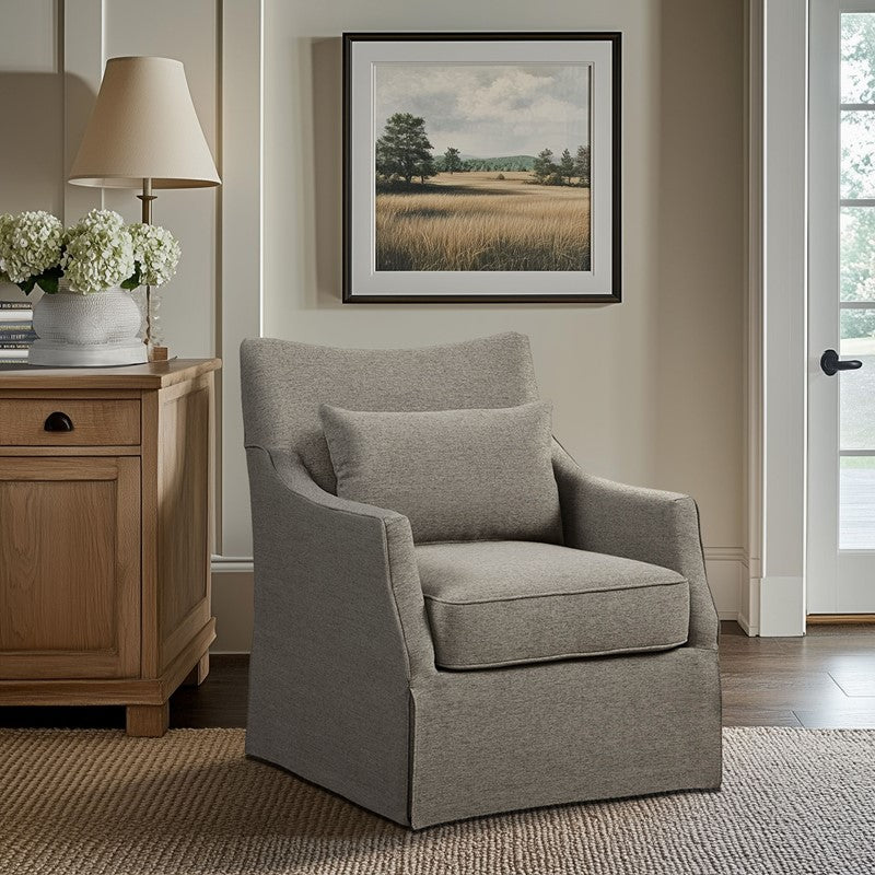 London Upholstered Skirted Swivel Armchair with Lumbar Pillow