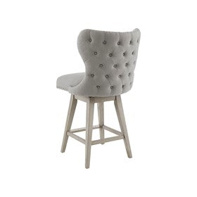 Hancock High Wingback Button Tufted Upholstered 27" Swivel Counter Stool with Nailhead Accent