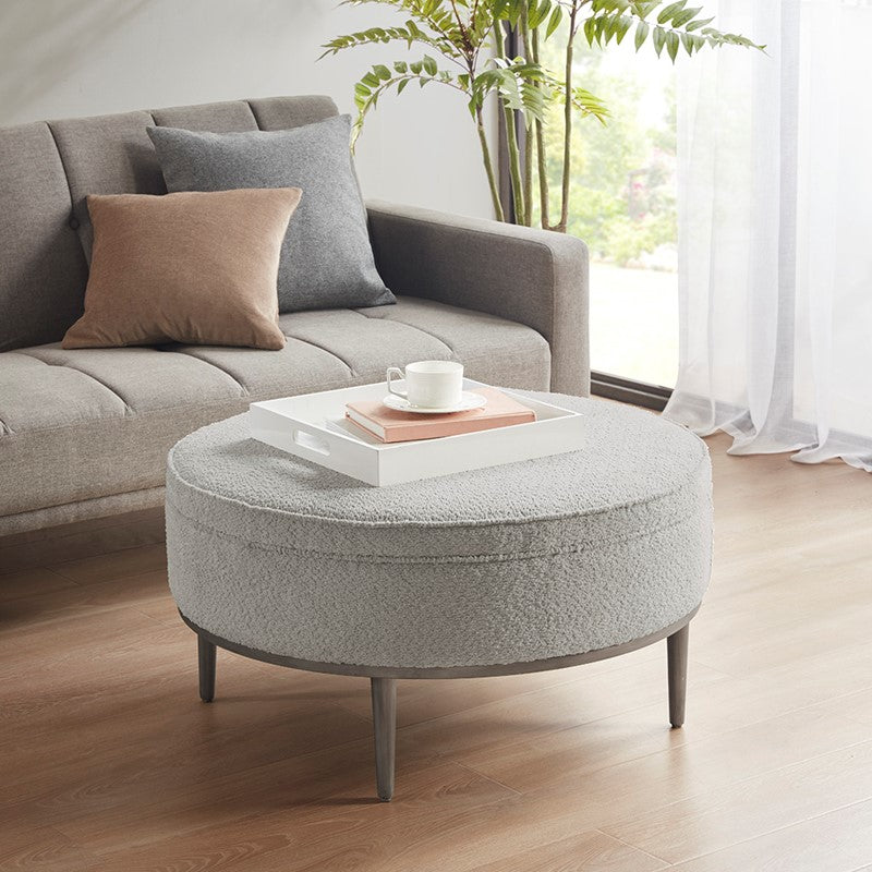 Harriet Upholstered Round Cocktail Ottoman with Metal Base 34" Dia