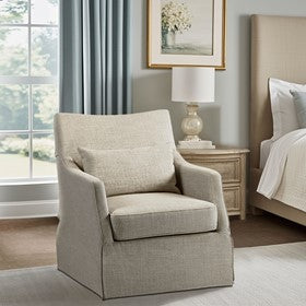 London Upholstered Skirted Swivel Armchair with Lumbar Pillow