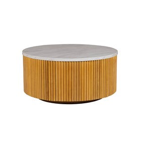 Layana Faux White Marble Round Coffee Table with Storage