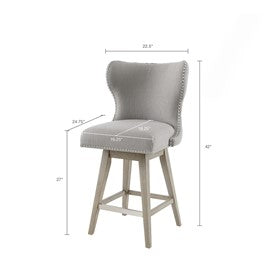 Hancock High Wingback Button Tufted Upholstered 27" Swivel Counter Stool with Nailhead Accent