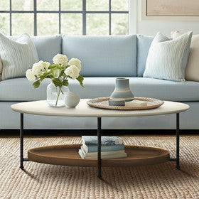 Beaumont 2-Tier Oval Coffee Table with Wood Storage Shelf